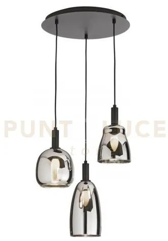 Lampadario a sospensione weizen vetro cromo struttura nera 3 luci a...