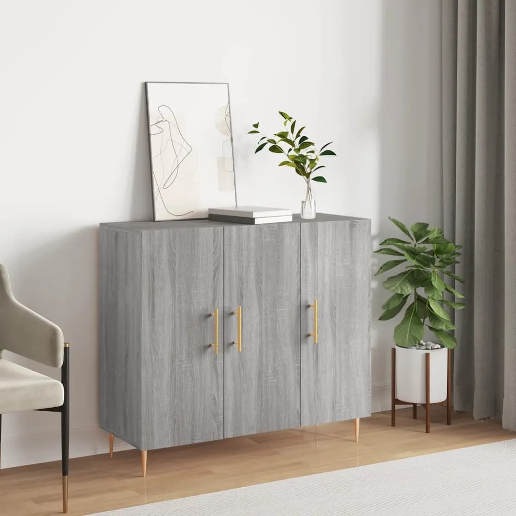 Credenza Grigio Sonoma 90x34x80 Cm İn Legno Multistrato /