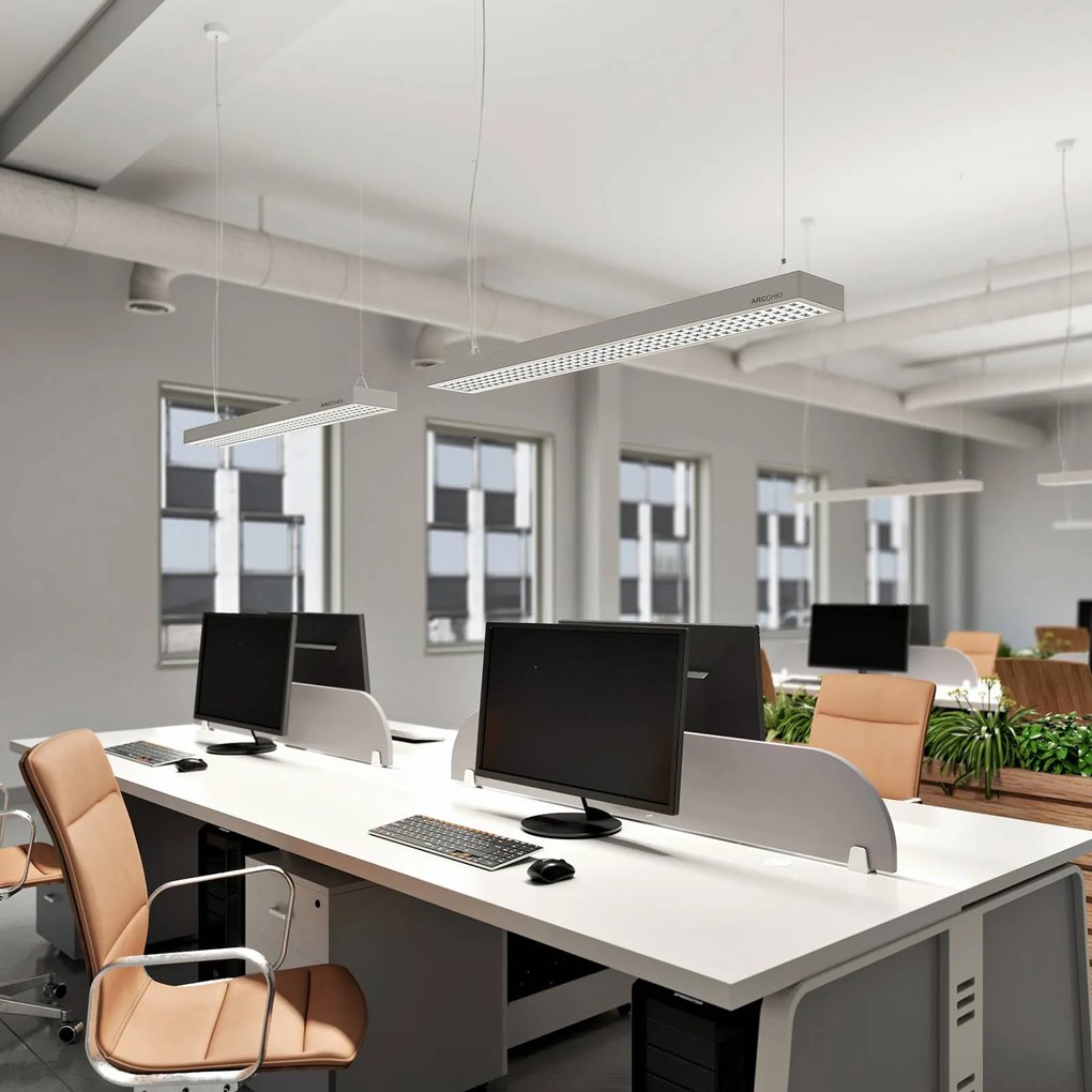 Lampada LED a sospensione da ufficio Arcchio Susi, argento, 120 cm, 4000K, DALI Susi Arcchio, dimmerabile, Alluminio / Grigio / Zincato, Studio / Ufficio, Alluminio, Moderno