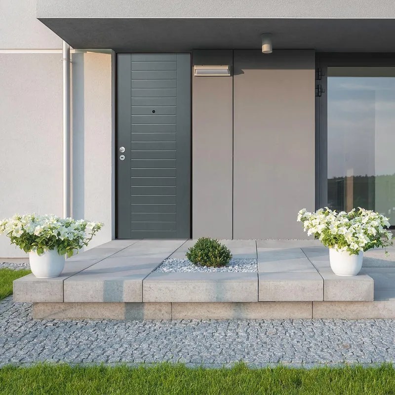 Porta blindata MASTER Great L 80 x H 210 cm in PVC grigio antracite/bianco, apertura spingere a destra, falso telaio incluso
