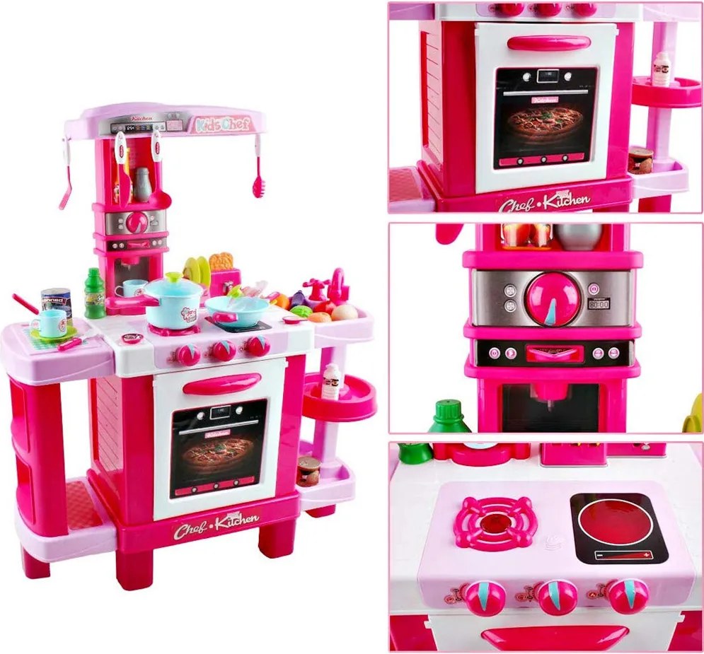 Cucina Giocattolo Bambini con Luci e Suoni 34 Accessori Gioco 87x78x29cm Rosa...