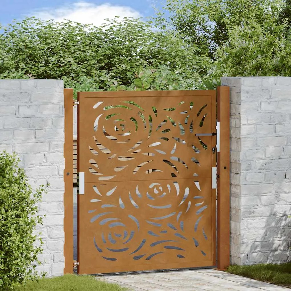 Cancello Da Giardino 105x105 Cm Acciaio Corten Design A Fiamma /