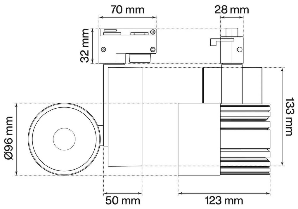 Faretto LED 40W per Binario Monofase CRI92 125lm/W 100° - Nero Colore Bianco Caldo 3.000K