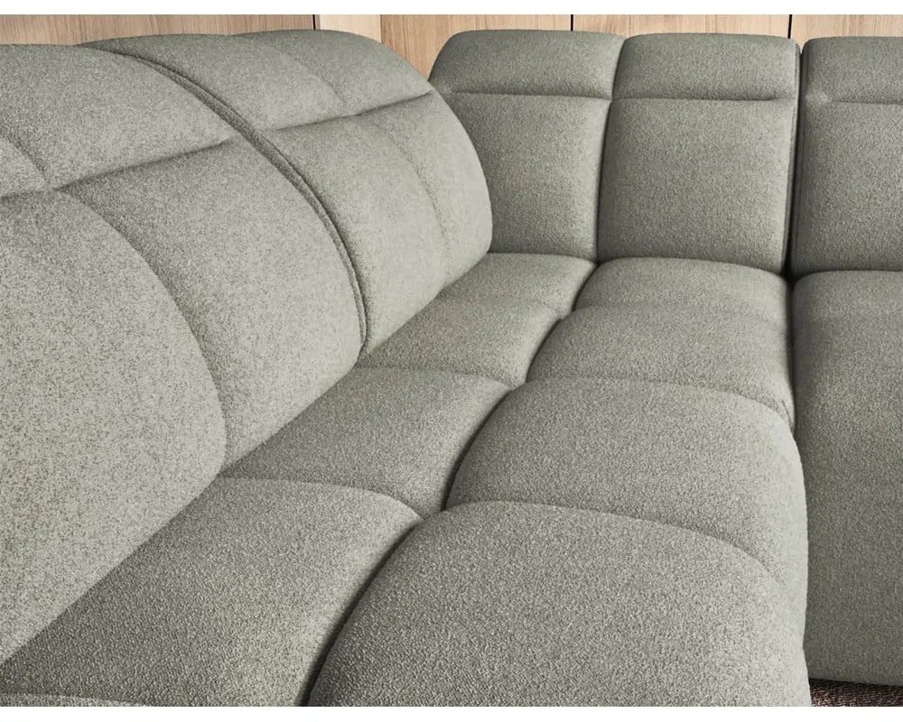 Divano angolare verde polveroso allungabile/con contenitore (con penisola a sinistra/a L) e rivestimento in bouclé Falconn – ELTAP