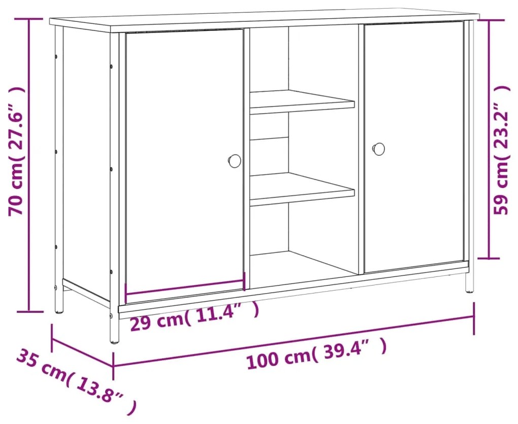 Credenza Rovere Fumo 100x35x70 cm in Legno Multistrato