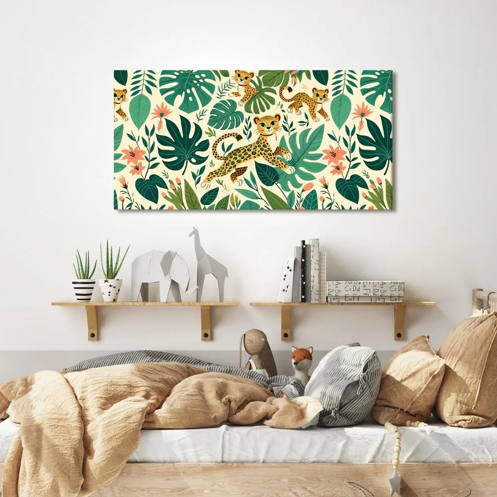 Quadro su tela – Ghepardi giocherelloni e foglie