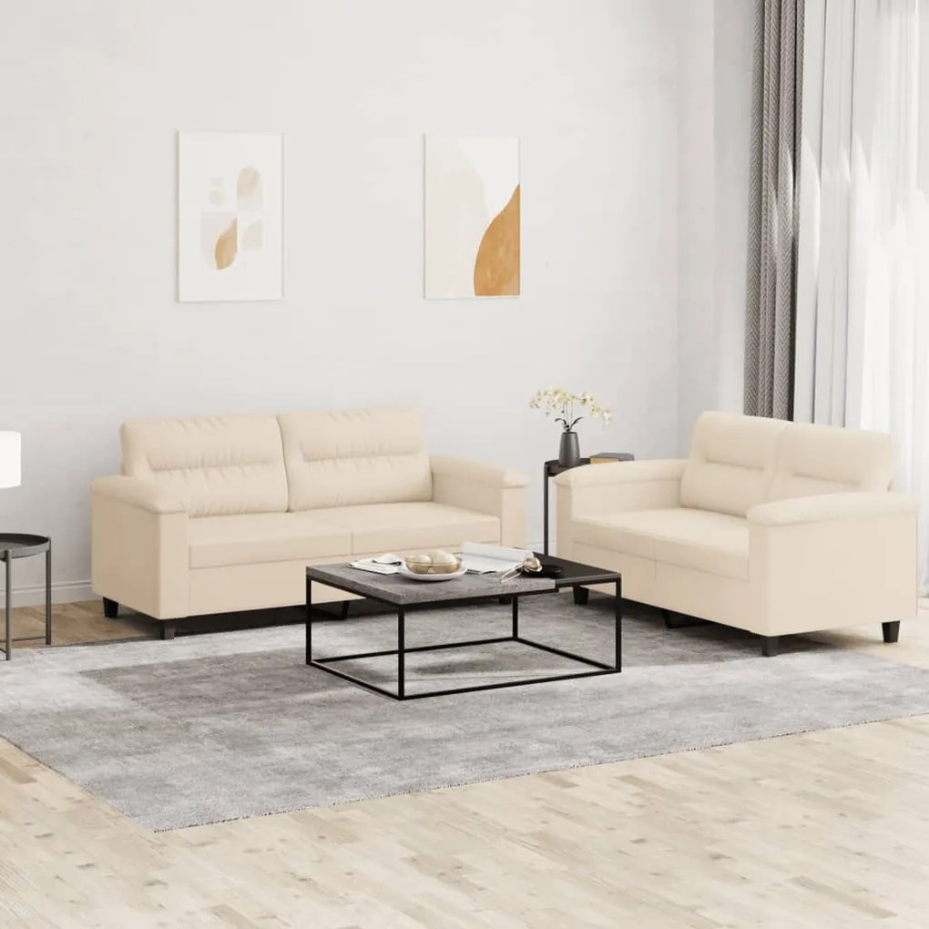 Set Divani 2 Pz Con Cuscini Beige İn Tessuto Microfibra /