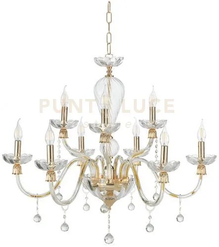 Lampadario roxanne 9 luci attacco e14 d.86cm oro e trasparente