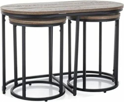 Set di 3 Tavolini da caffè Twix in noce vintage/nero