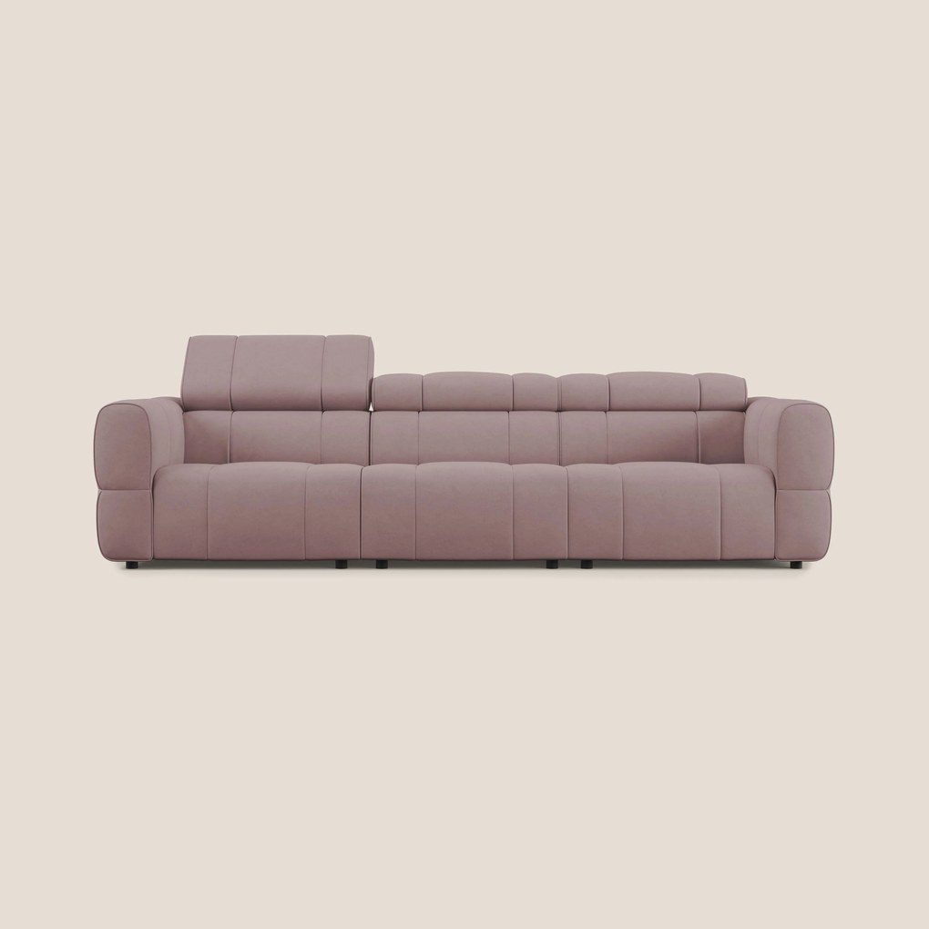 Giotto Divano modulare a 3 sedute con opzione relax elettrico in microfibra effetto velluto impermeabile T09 rosa