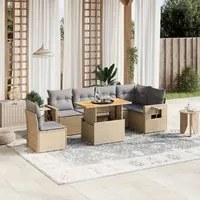 Set Divani da Giardino 7 pz con Cuscini Beige in Polyrattan 3271780