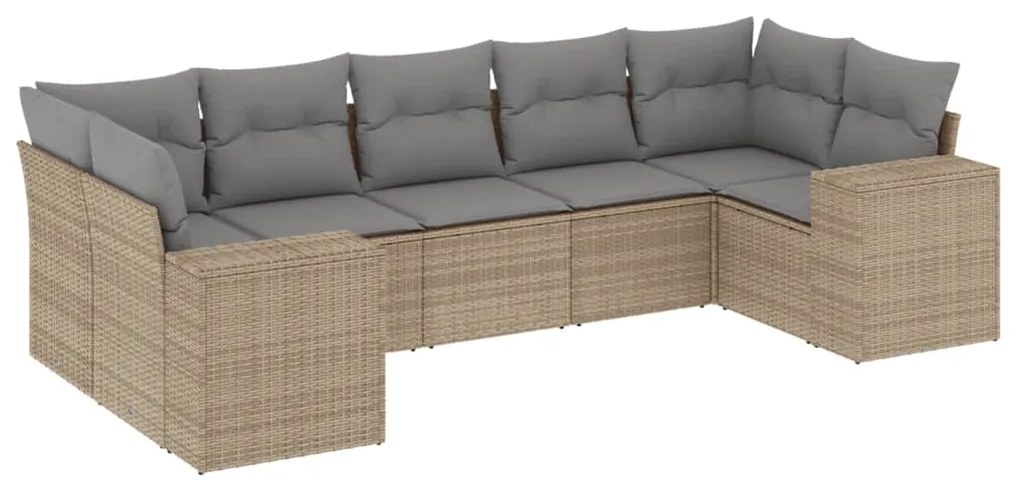 Set Divani da Giardino 7 pz con Cuscini Beige in Polyrattan