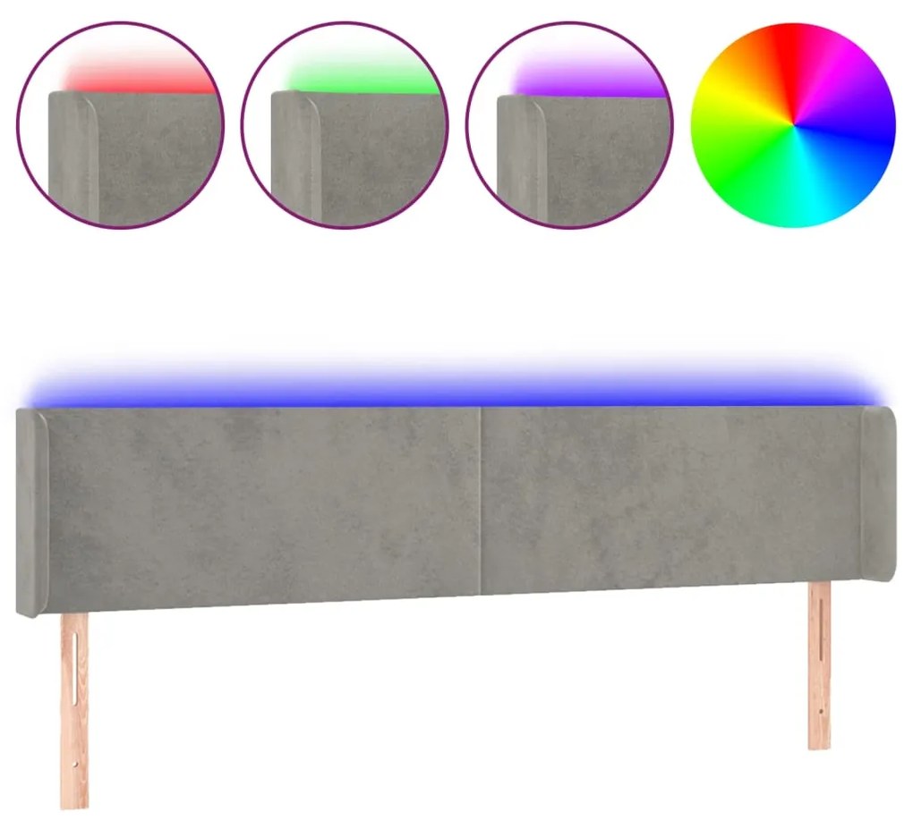 Testiera a led grigio chiaro 183x16x78/88 cm in velluto