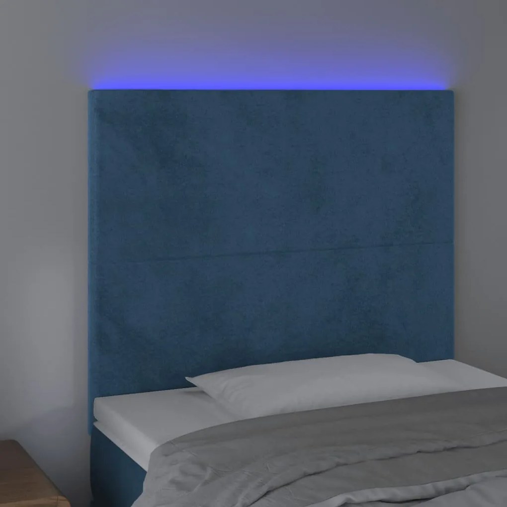 Testiera a led blu scuro 80x5x118/128 cm in velluto