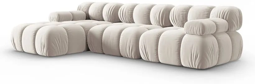 Divano angolare componibile beige (con penisola a sinistra) con rivestimento in velluto Bellis – Micadoni