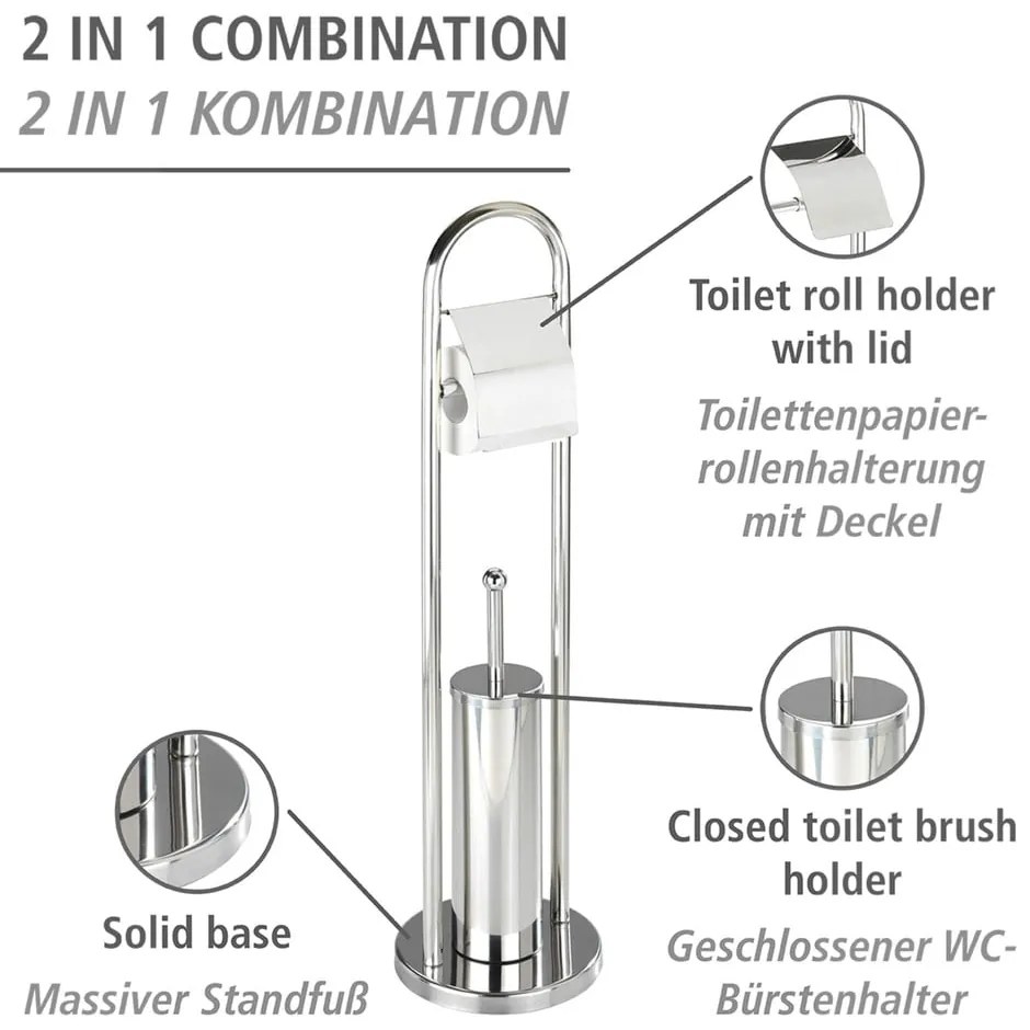 Scopino con porta carta igienica in argento Vasto - Wenko