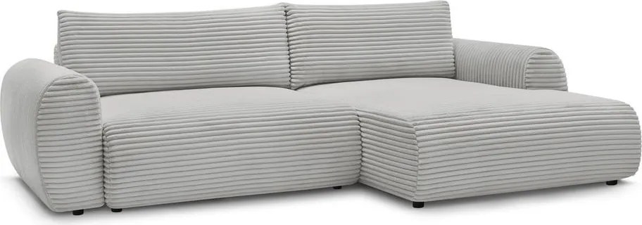 Divano angolare in grigio chiaro allungabile (con penisola a destra) con rivestimento in velluto a coste Lucien – Bobochic Paris
