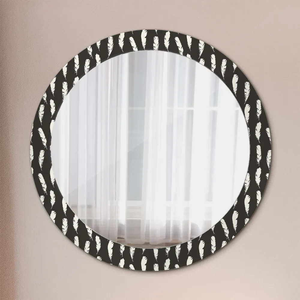 Specchio rotondo stampato Piume fi 80 cm