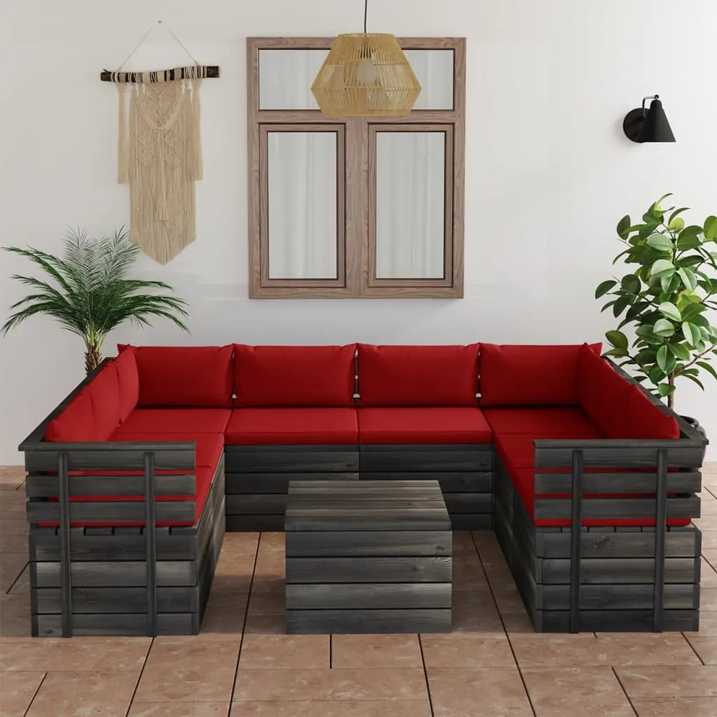 Set divani da giardino su pallet 9 pz con cuscini massello pino