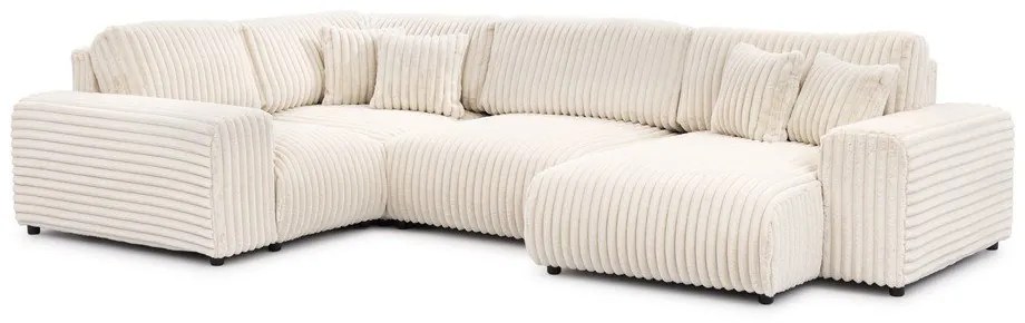 Divano angolare color crema (con penisola a sinistra/a U) rivestito in velluto a coste Justin – Ropez