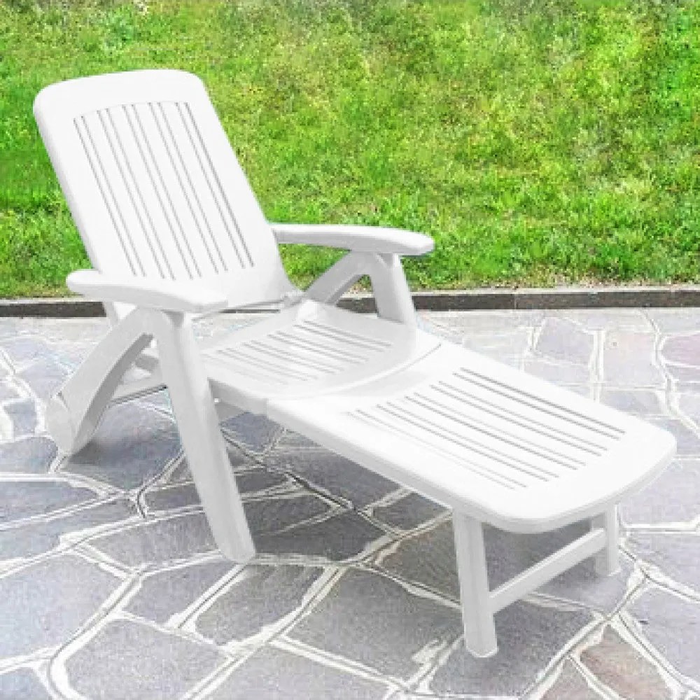 Lettino Prendisole da Giardino Cancun con Ruote 72x190x60 h cm in Plastica Bianco...