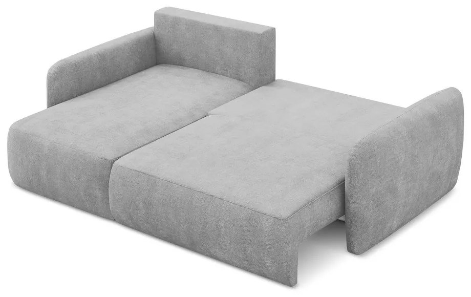 Divano angolare grigio chiaro allungabile/con contenitore (con penisola a sinistra/con chaise lounge) con rivestimento in ciniglia Lilo – Makamii