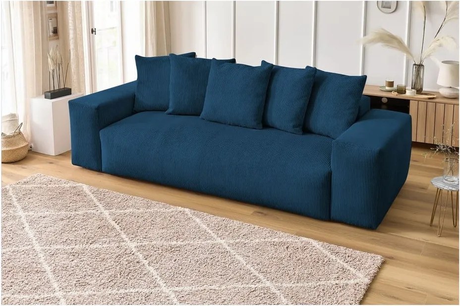 Divano in blu scuro con rivestimento in velluto a coste 280 cm Voltaire – Bobochic Paris