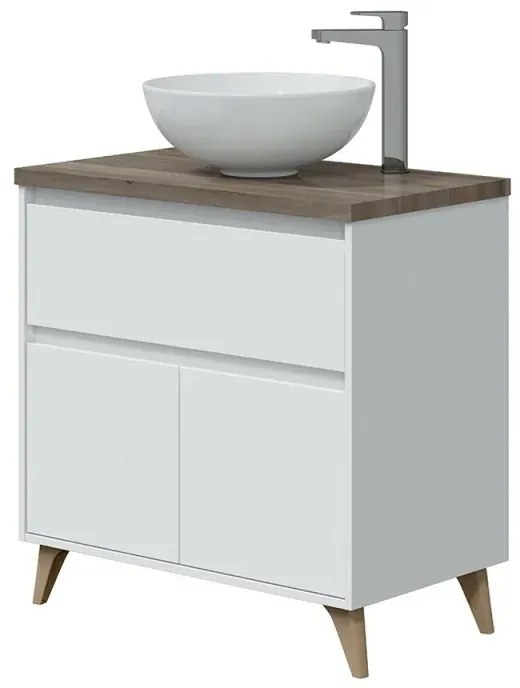 Mobile bagno da terra 80 legno bianco con lavabo e specchio Lucy