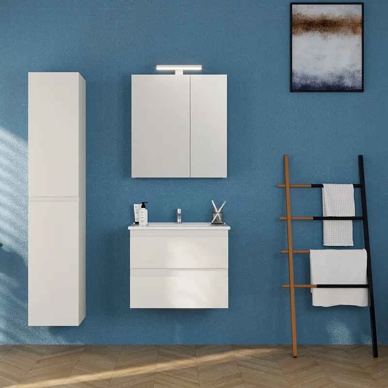 Composizione bagno sospesa 65 cm colore bianco opaco | LAC-EOLO-65 - KAMALU