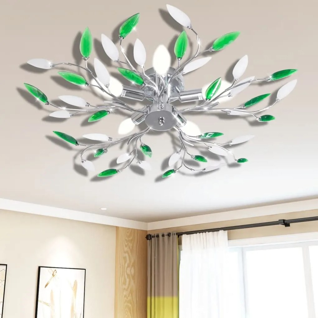 Lampada Da Soffitto Verde E Bianco İn Cristalli Acrilici 5 E14 /