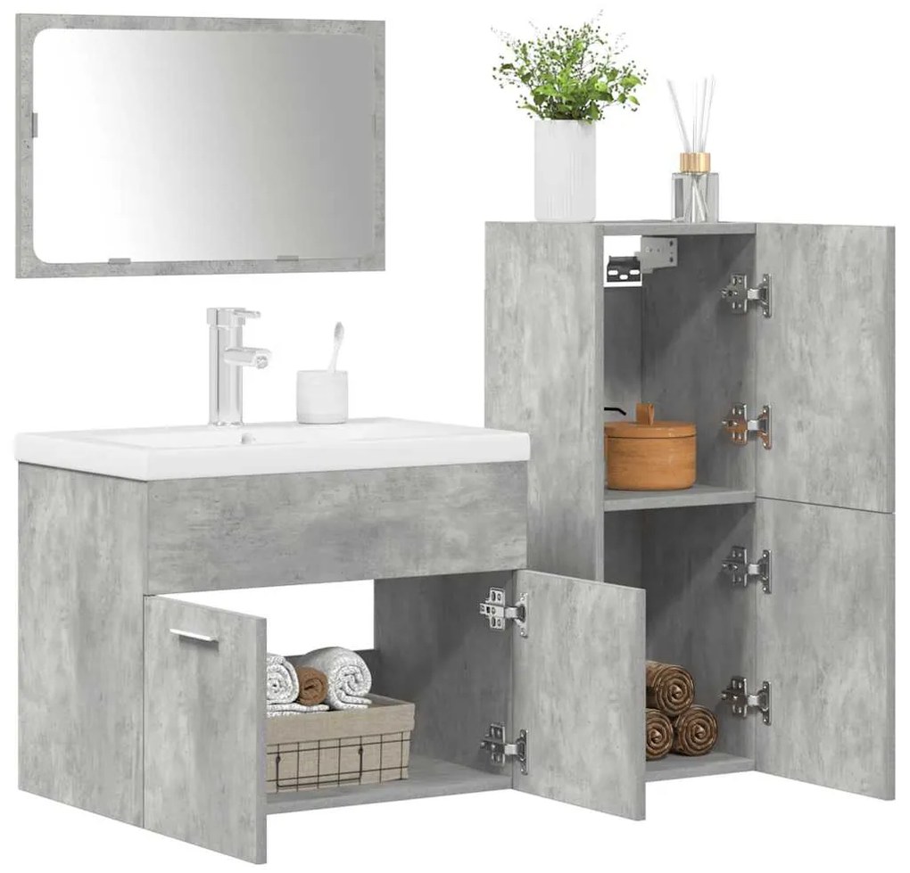 Set Mobili Da Bagno 4 Pz Grigio Cemento İn Legno Multistrato /