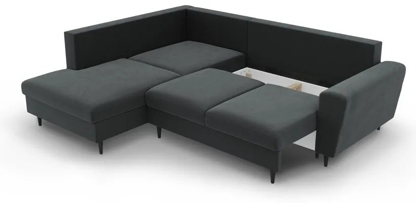 Divano angolare grigio scuro allungabile e con contenitore (con penisola a sinistra/a L) con rivestimento in velluto Kyoto – Cosmopolitan Design