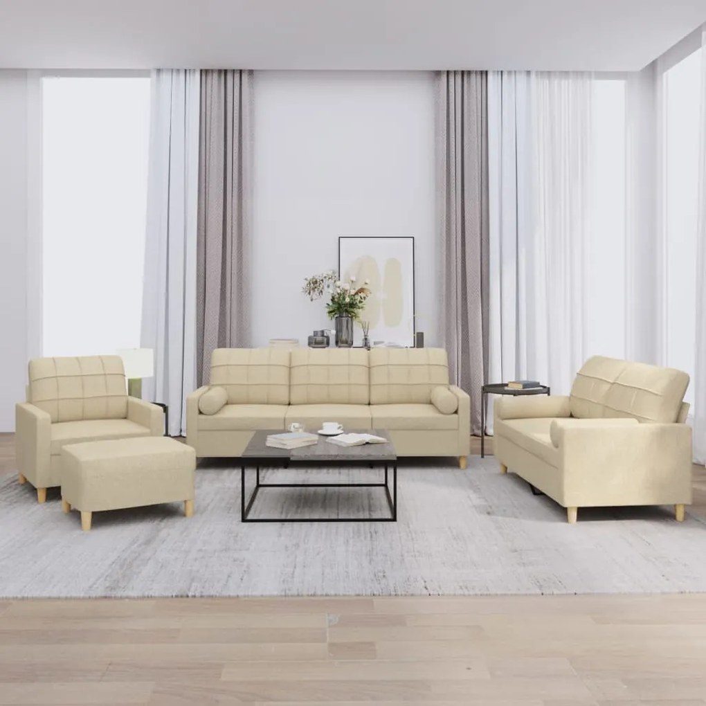 Set Divani 4 Pz Con Cuscini Crema İn Tessuto /