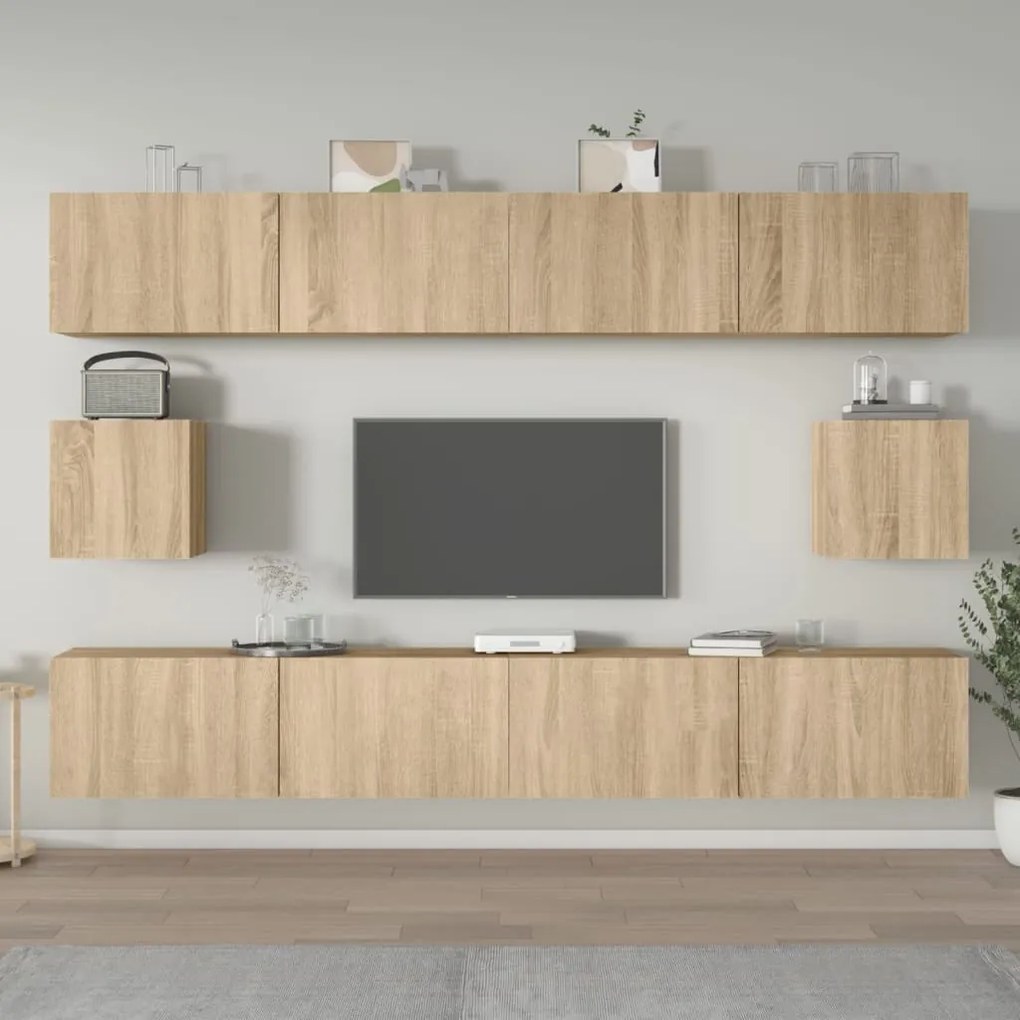 Set di mobili porta tv 6 pz rovere sonoma in legno multistrato