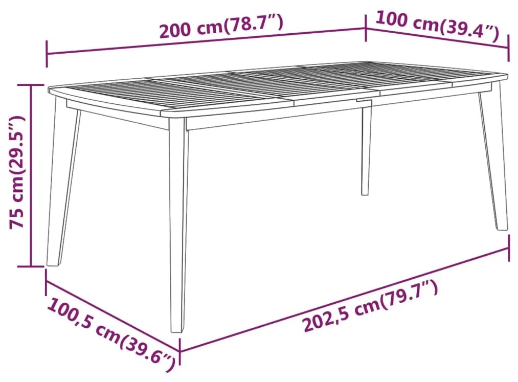 Tavolo da giardino 200x100x75 cm legno massello di acacia