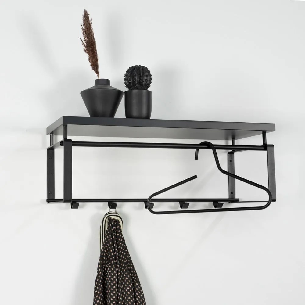 Attaccapanni da parete nero in metallo con scaffale 70 cm Rex – Spinder Design