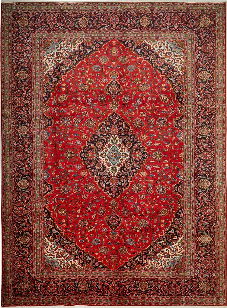Kashan Tappeto 400x290 Rosso (Iran) Annodato A Mano