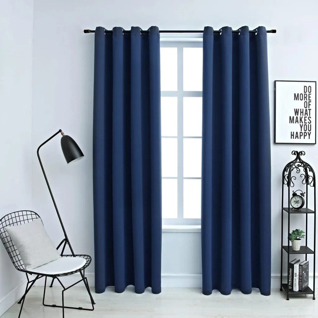 Tende Oscuranti Con Anelli İn Metallo 2 Pz Blu 140x245 Cm /