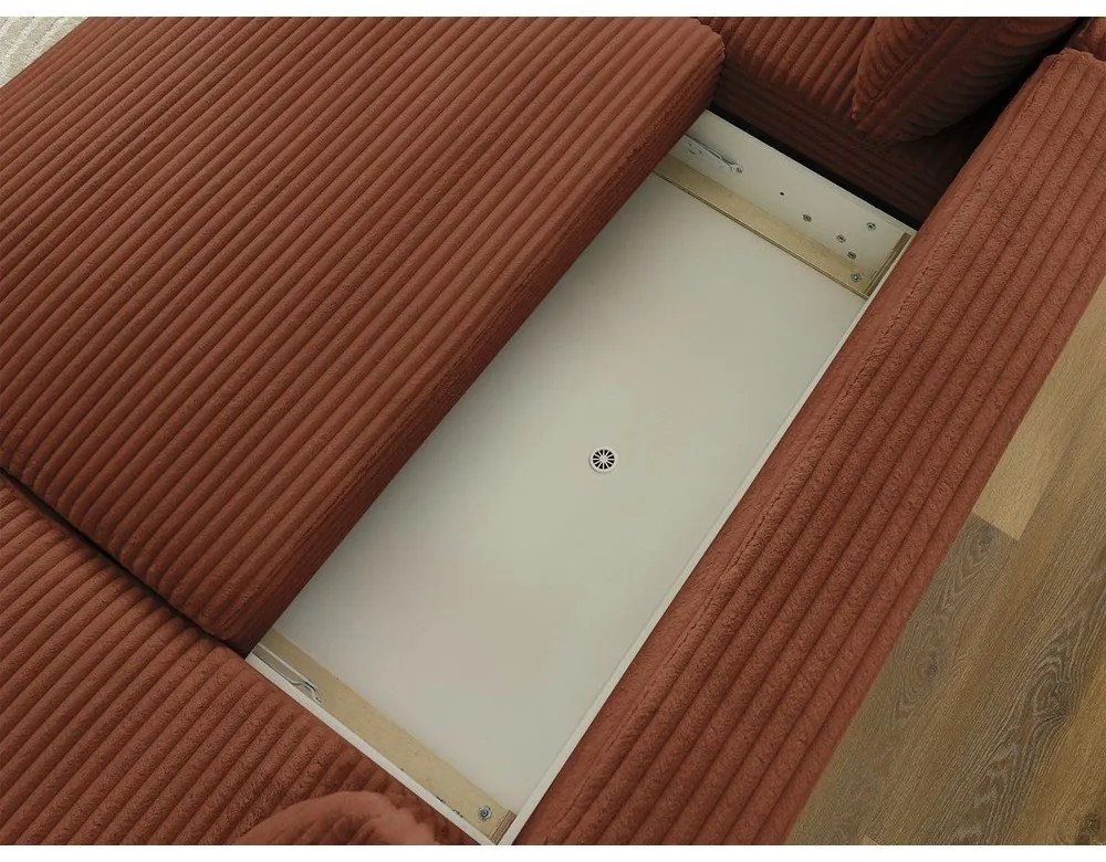 Divano angolare color mattone allungabile (con penisola a destra/a forma di "U") con rivestimento in velluto a coste Lucien – Bobochic Paris