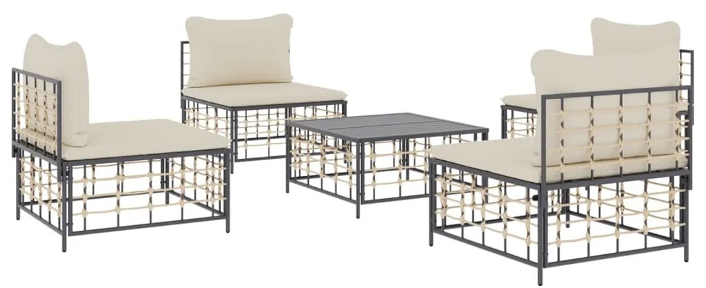 Set divani da giardino 5 pz con cuscini antracite in polyrattan