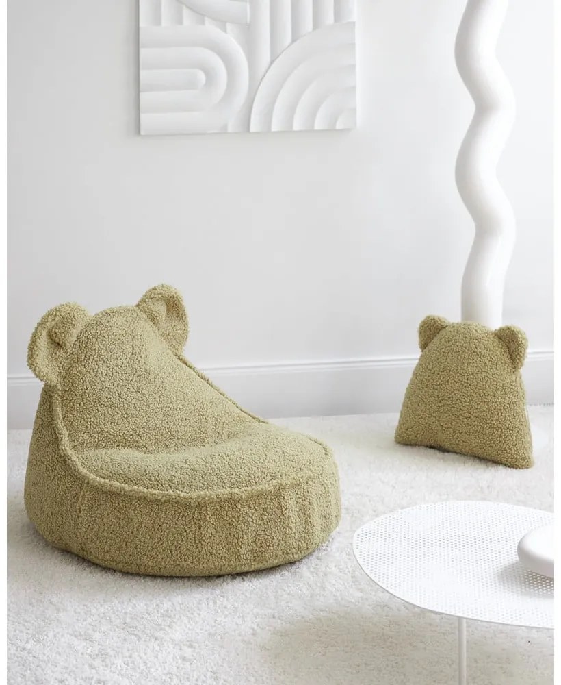 Pouf a sacco per bambini verde con rivestimento in bouclé Bear – Wigiwama