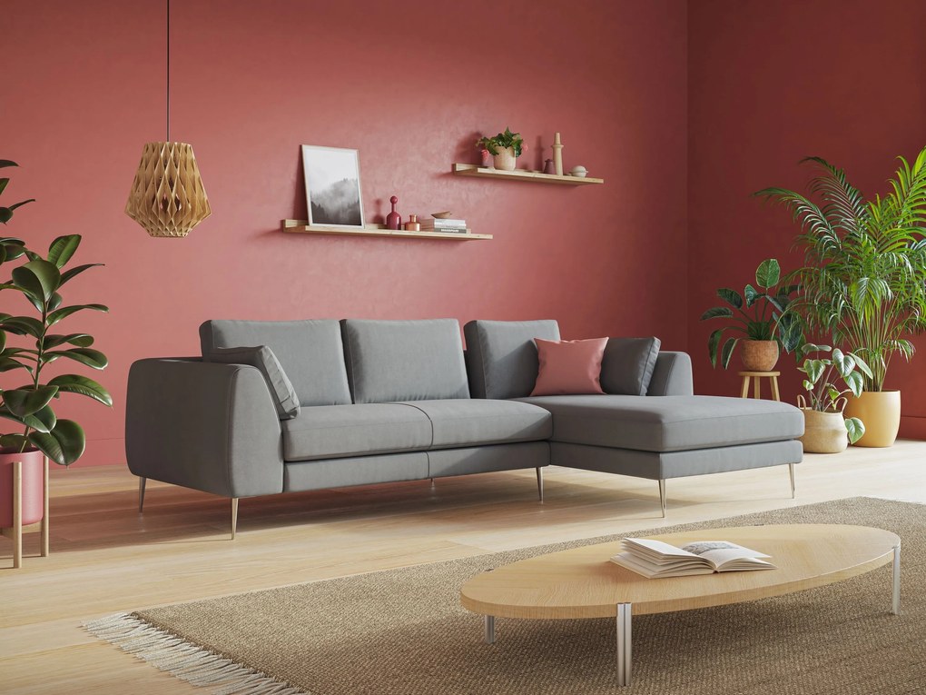 Plano divano moderno angolare con penisola in microfibra smacchiabile T11 grigio