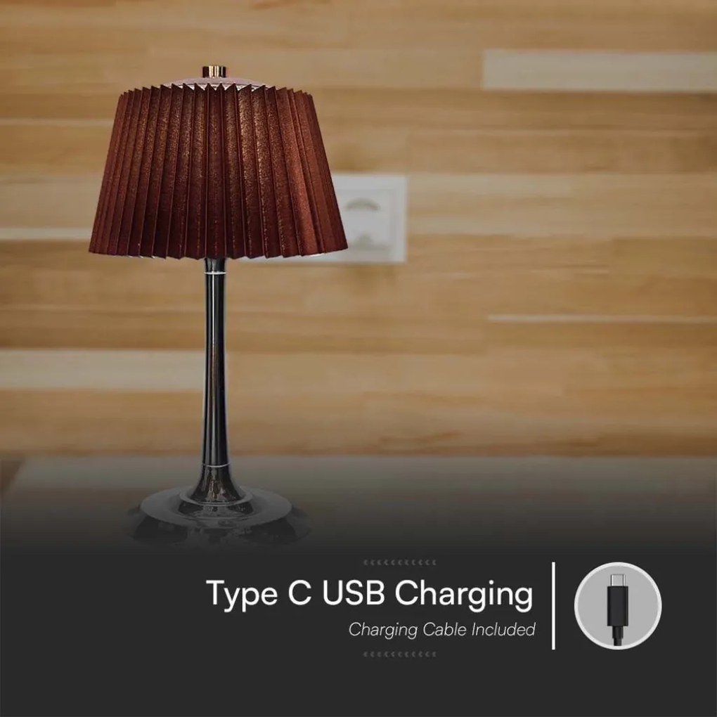 Lampada LED da Tavolo 15W Touch 3in1 con Batteria USB-C Marrone
