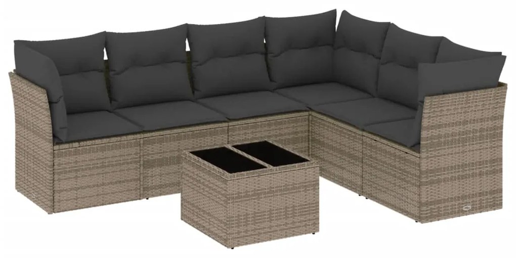 Set divani da giardino 7 pz con cuscini grigio in polyrattan