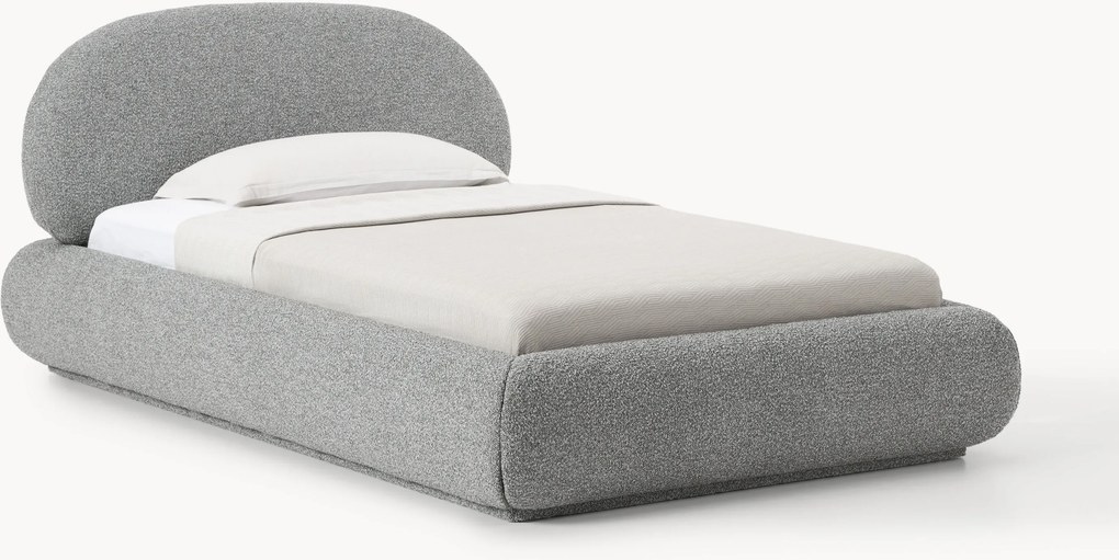 Letto singolo imbottito in bouclé con contenitore Alba