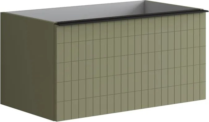 Base portalavabo Pixel 2 cassetti con frontale grid laccato opaco verde salvia e maniglia alluminio nero opaco L80 x H40 x P45,5 cm