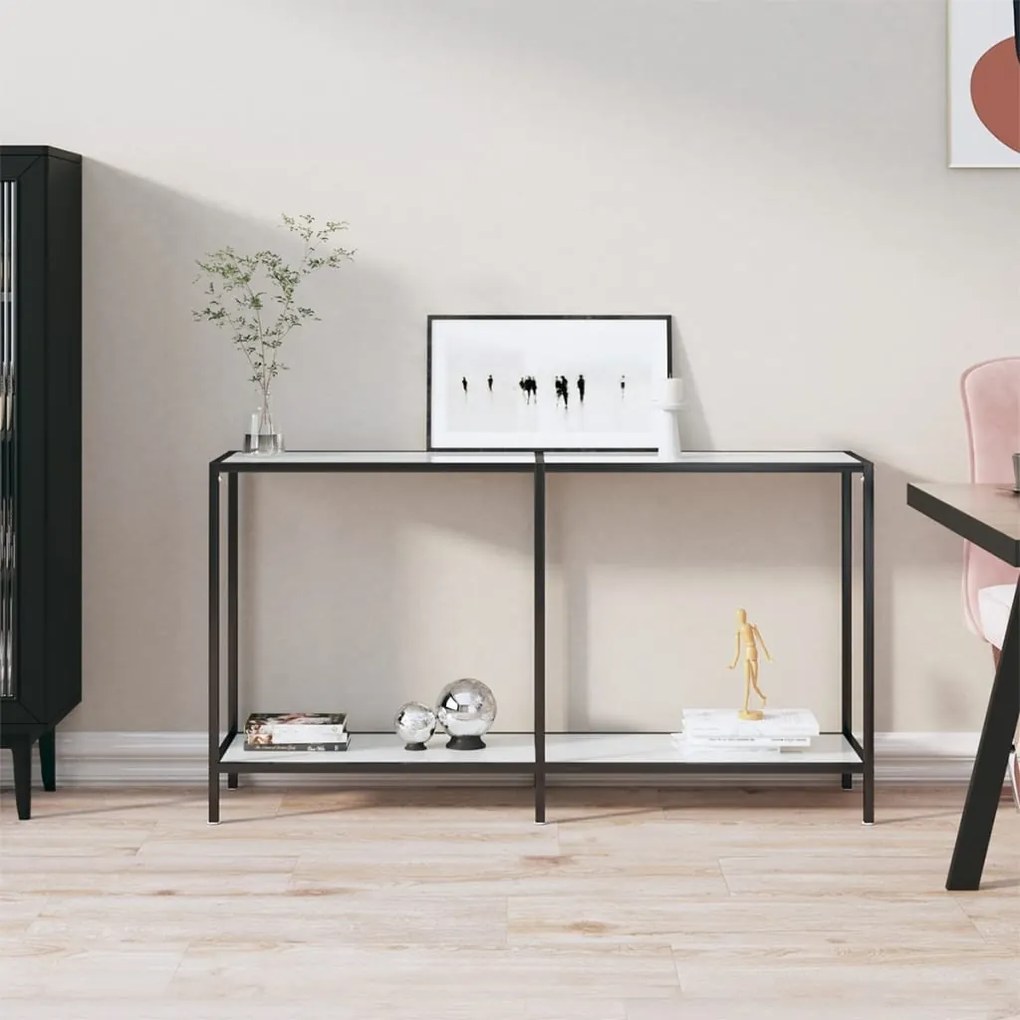 Tavolo Consolle Bianco 140x35x75,5 Cm İn Vetro Temperato /