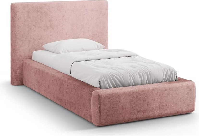 Letto singolo imbottito rosa con contenitore con rete inclusa 90x200 cm Amy – Micadoni