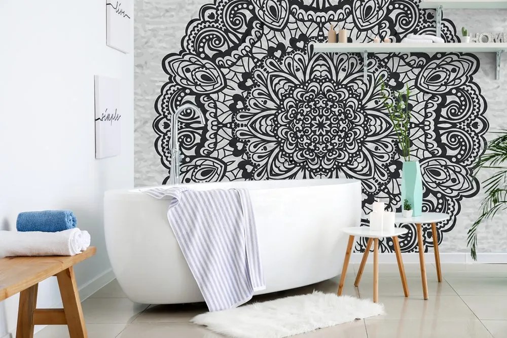 Carta da parati – Mandala floreale in bianco e nero