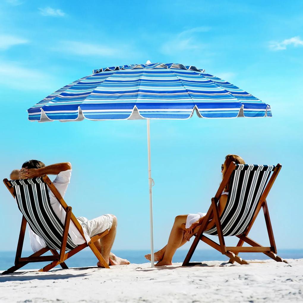 Costway Ombrellone 2,43m da spiaggia con protezione solare UPF50+ inclinato, Ombrellone portatile da esterno Blu